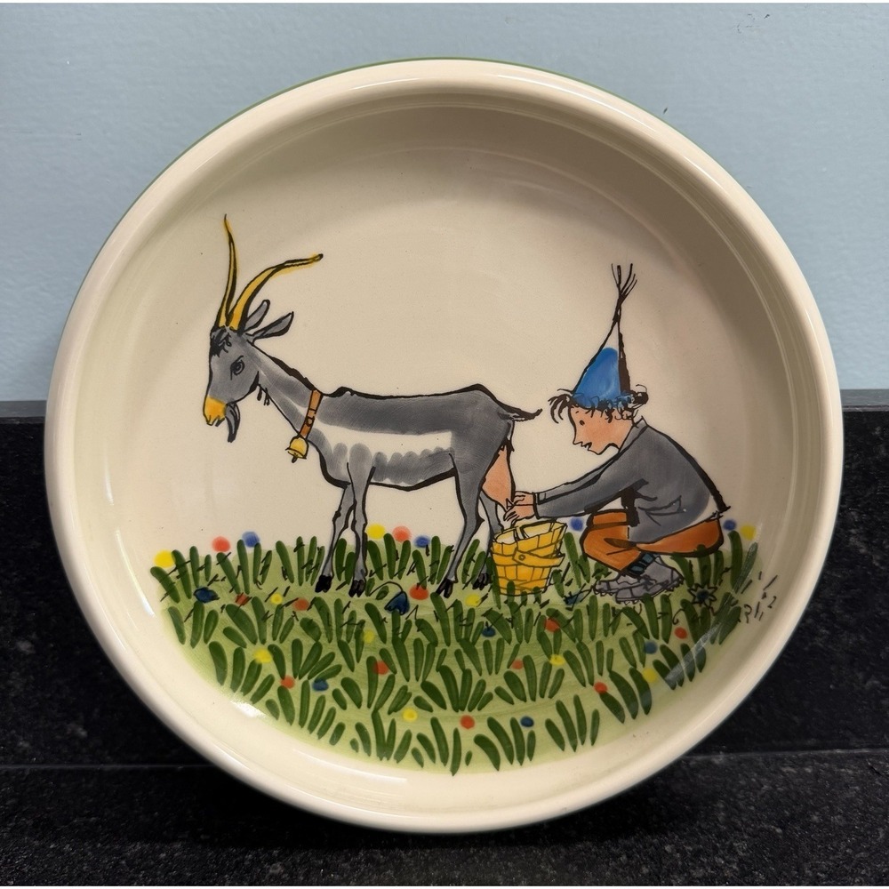 Orell Füssli Zurich Swiss Children's Plate 7" Goat Milking Scene Alpine Folk Art
